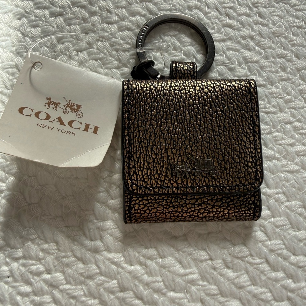 Coach Textured Black and Gold Card Holder